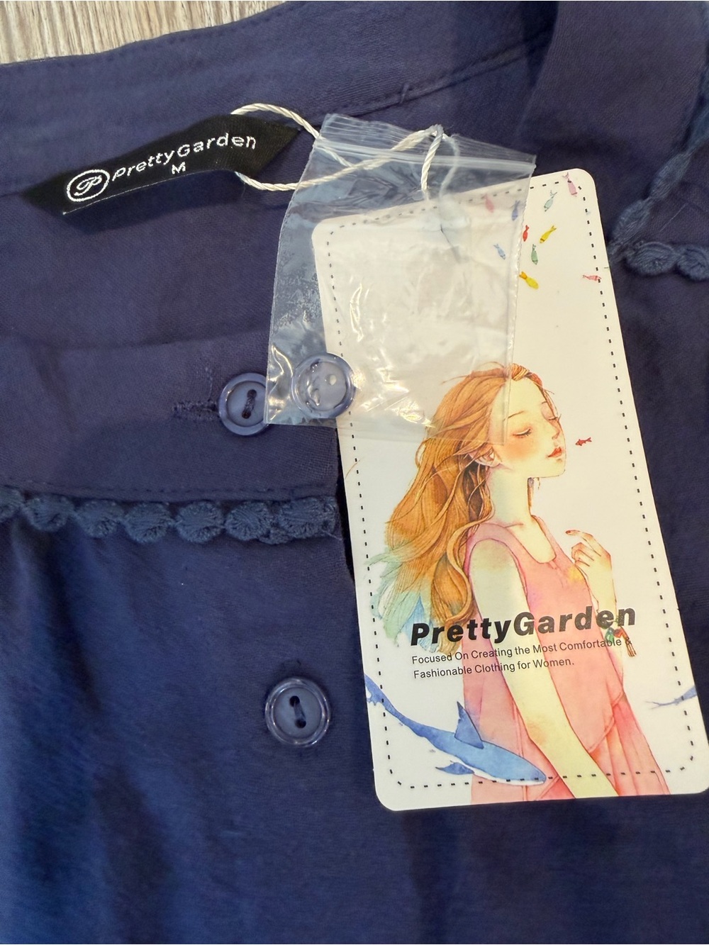 PRETTYGARDEN Blue Cotton Puff Sleeve Blouse Button Down Top Size Medium NWT - Picture 7 of 11